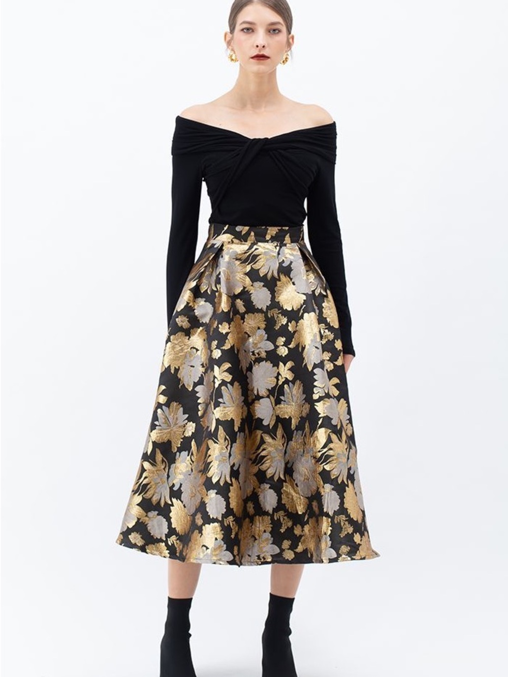 Chicwish Jacquard A-Line Midi Skirt